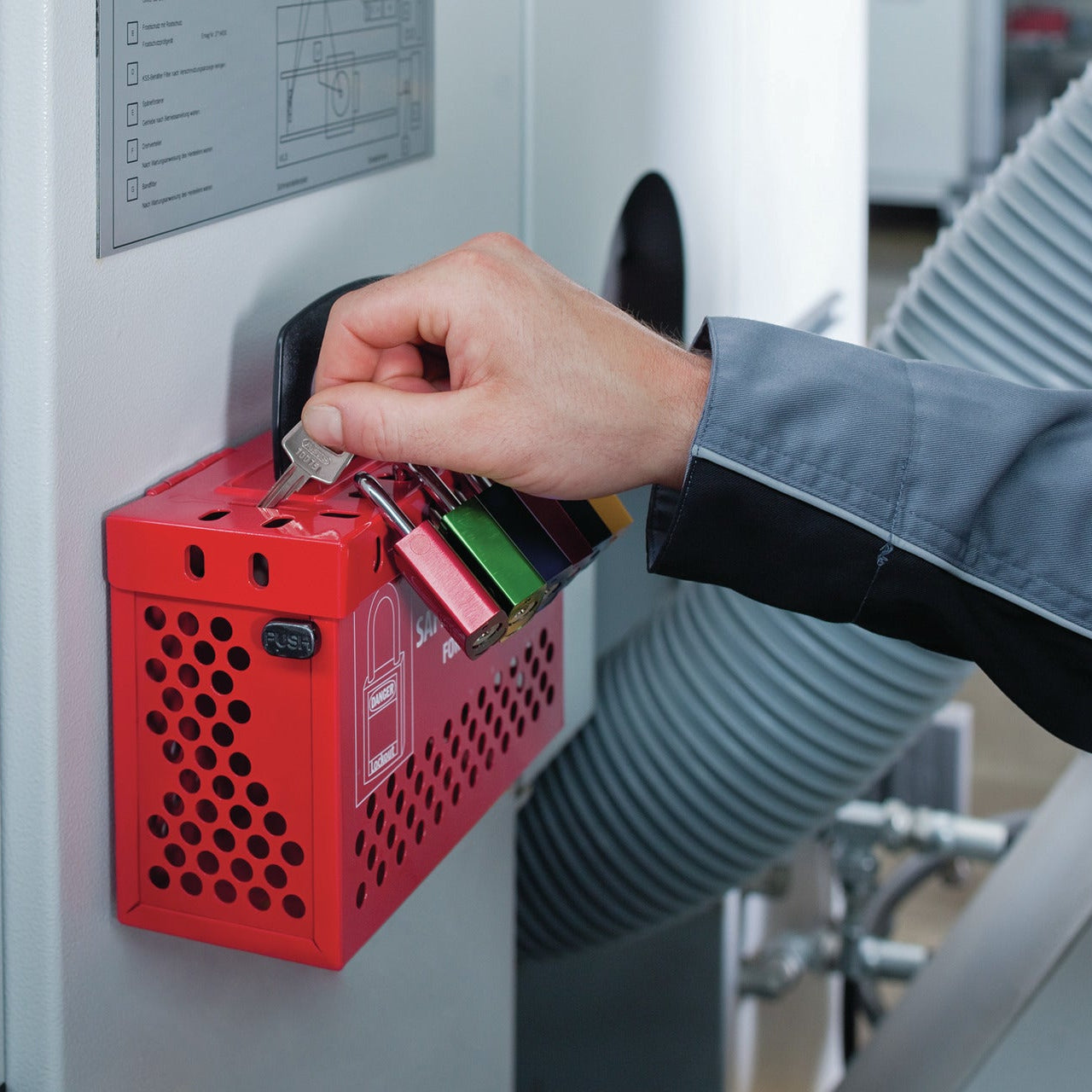 ABUS B835 SAFETY REDBOX™ Group Lockout Box with Wall Bracket | Lockout Tagout (LOTO) Solution