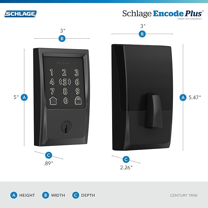Schlage Encode Plus  - Wi-Fi, Bluetooth, Homekit - Deadbolt - Century Trim