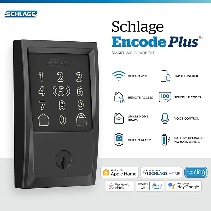 Schlage Encode Plus  - Wi-Fi, Bluetooth, Homekit - Deadbolt - Century Trim