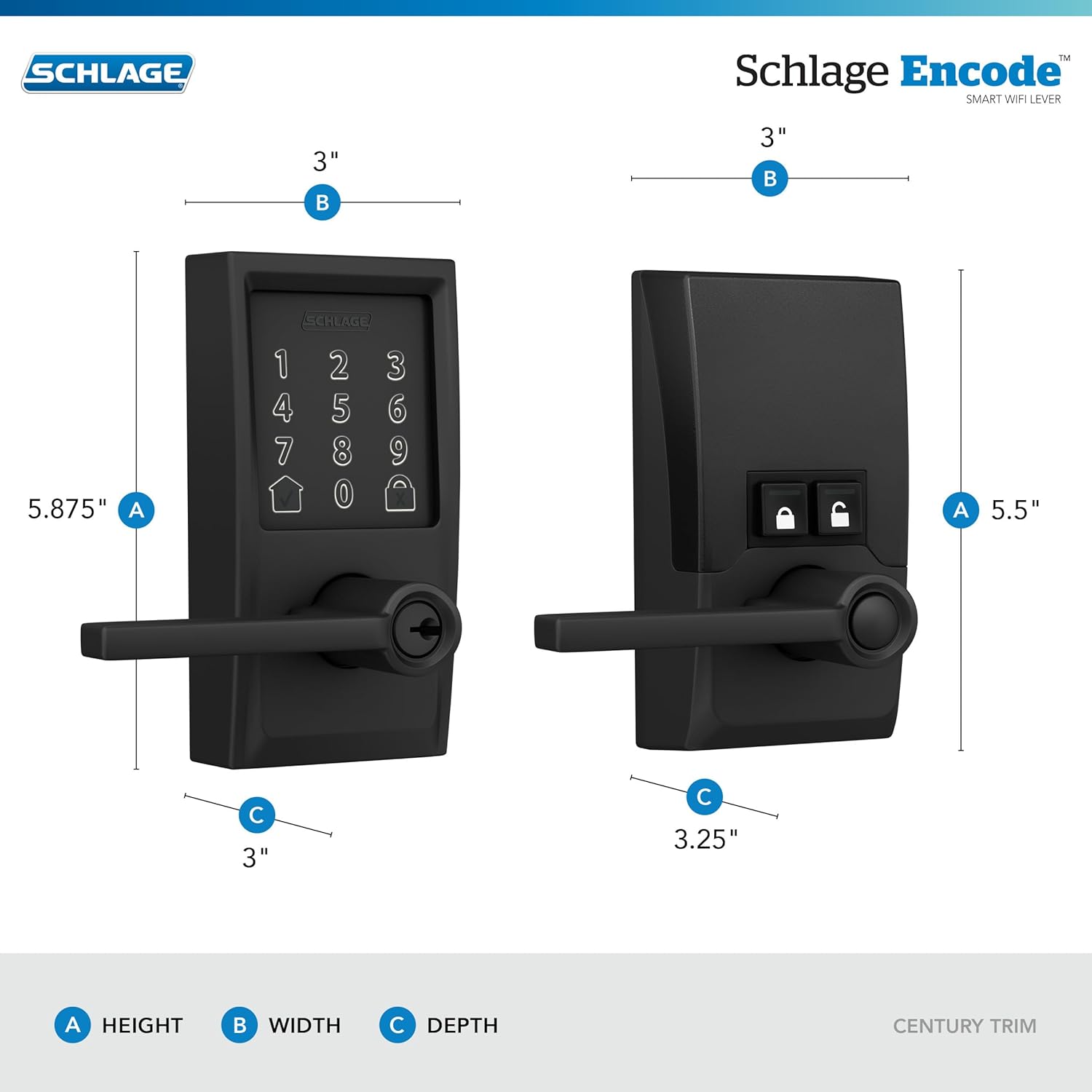 Schlage Encode - Wi-Fi -  Latitude Lever - Century Trim