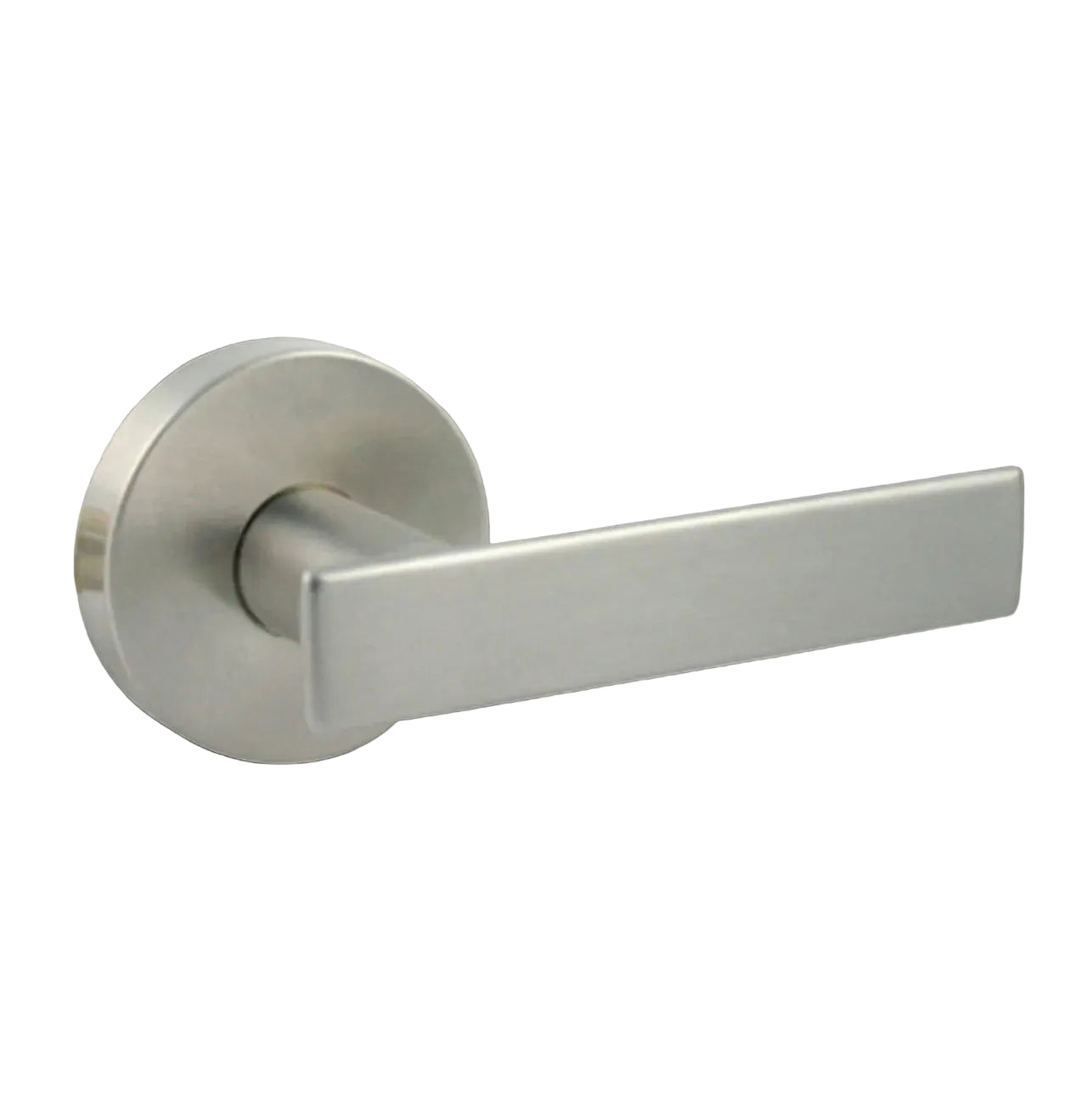 Metal door handle on a light gray background