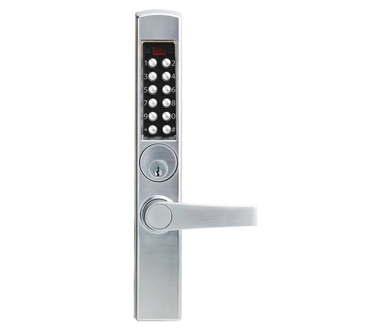 DORMAKABA E‑Plex Narrow Stile Push Button Lever for Adams Rite Deadlatch – Schlage C Keyway, Satin Chrome (E3065MSNL626 41)