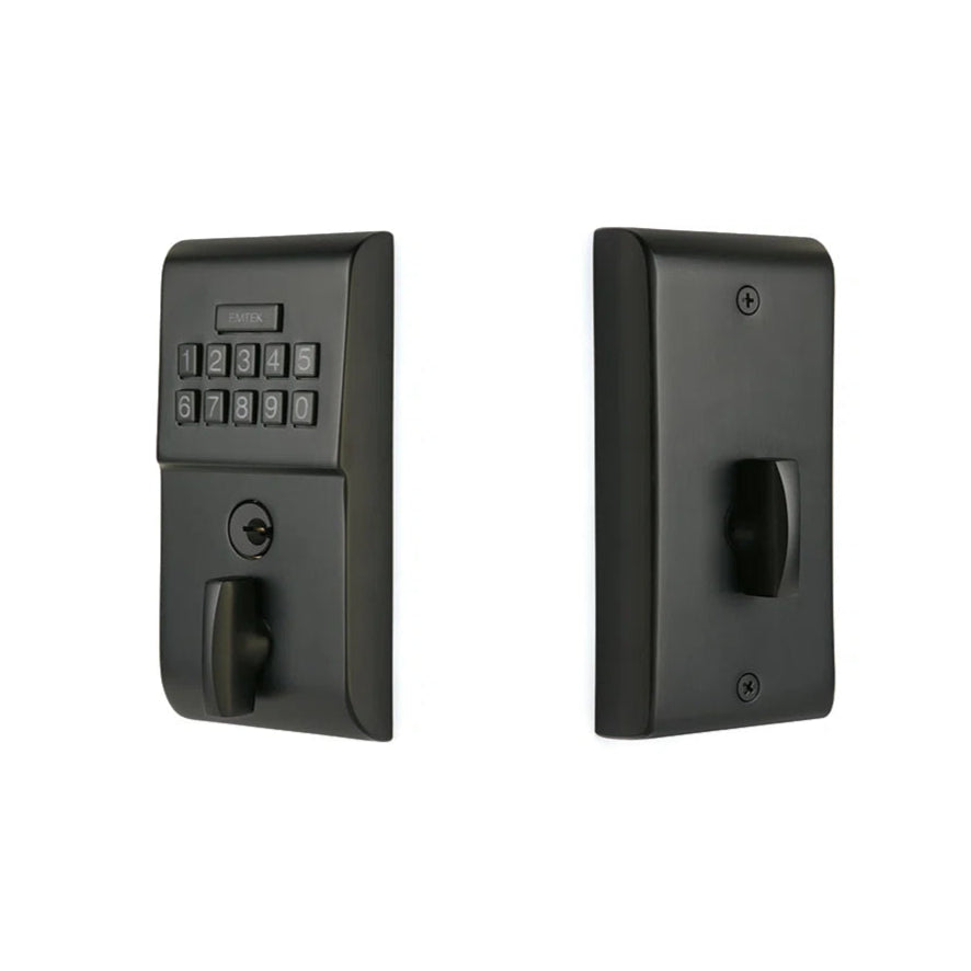 Black electronic door lock system on a white background
