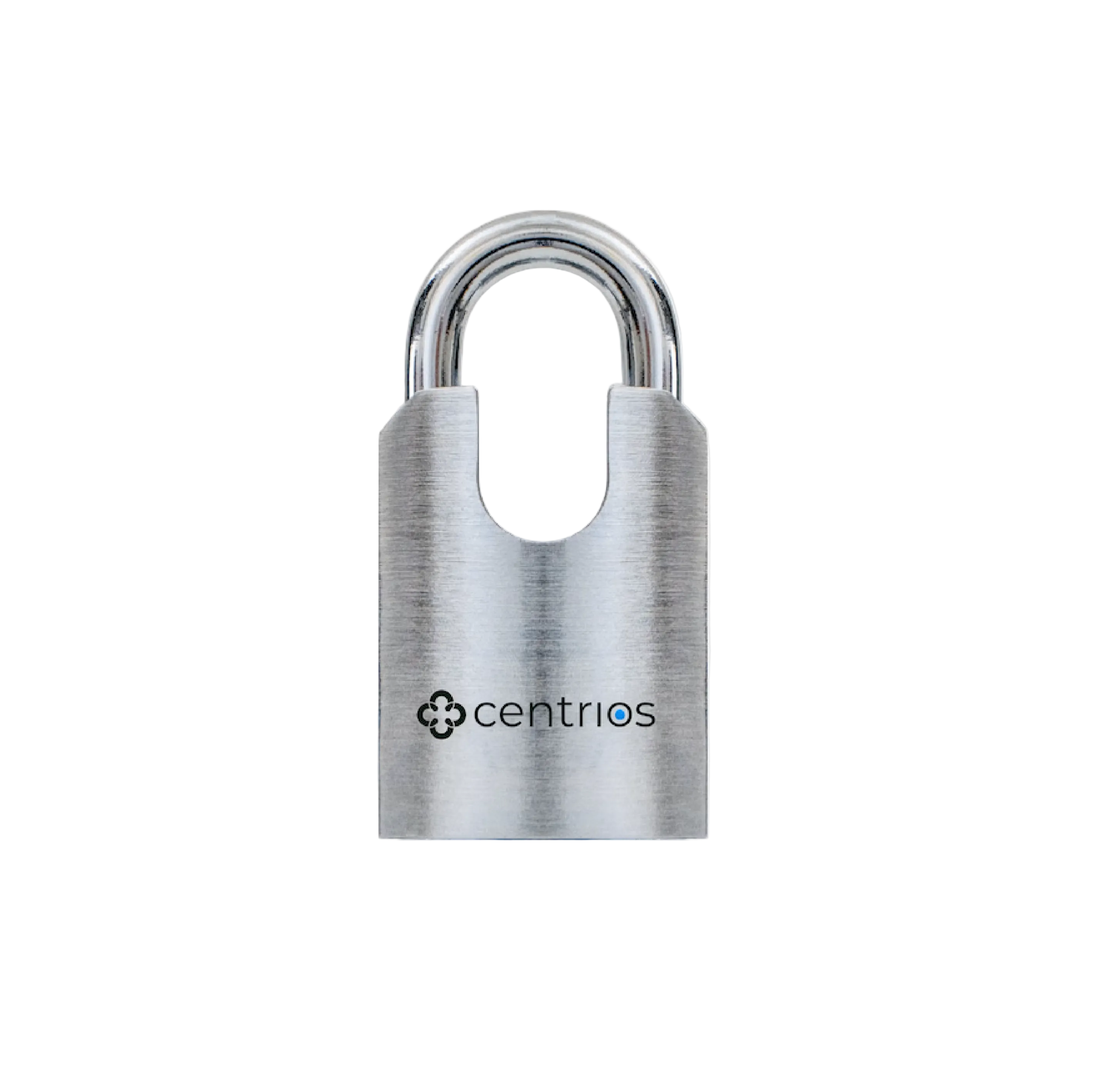 Silver padlock with 'centrios' logo on a white background